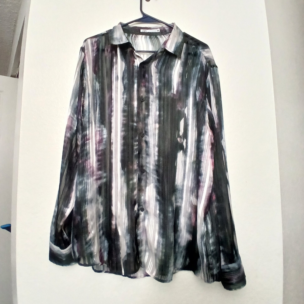 EUC Women's Sheer Zara Long Sleeve Button Shirt-Womens M
